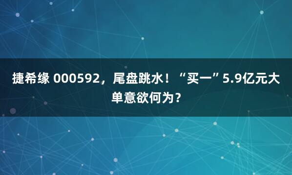 捷希缘 000592，尾盘跳水！“买一”5.9亿元大单意欲何为？